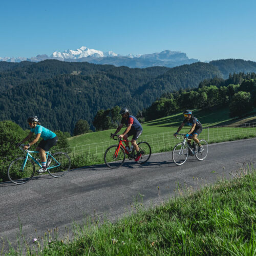 Cyclists on a mountain road in summer